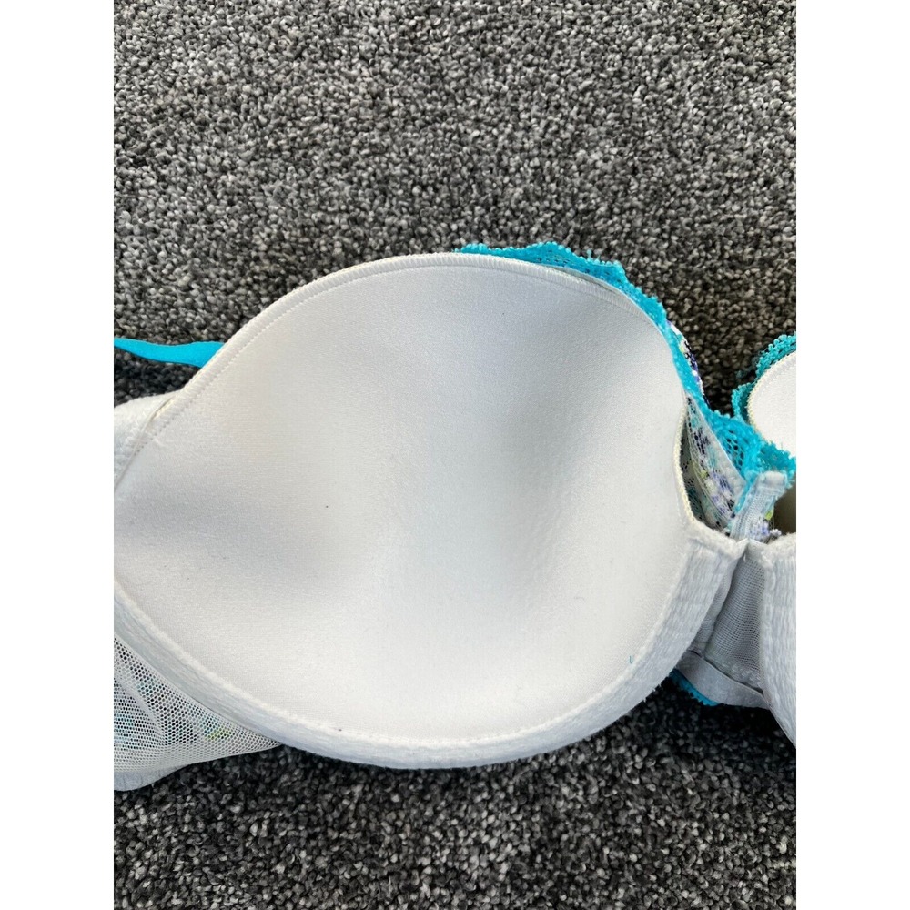 Victoria's Secret Bra Womens 34‎ D Flowered Underwire Padded Lined Demi Blue - Picture 8 of 9
